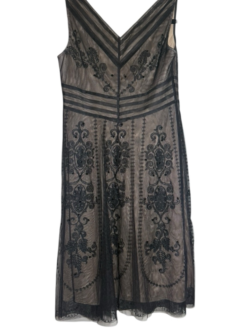 Ann Taylor Loft Black Mesh Embroidered Formal Dress X-Small Petite - Picture 5 of 12